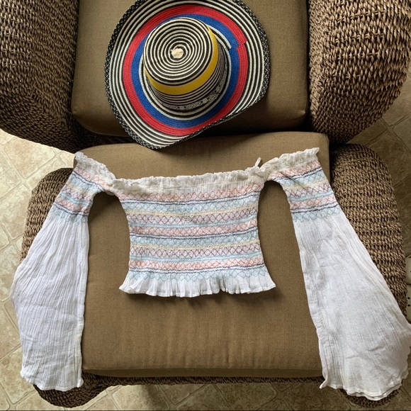 bebe Tops - BEBE Off The Shoulder Bell Sleeve Crop Top